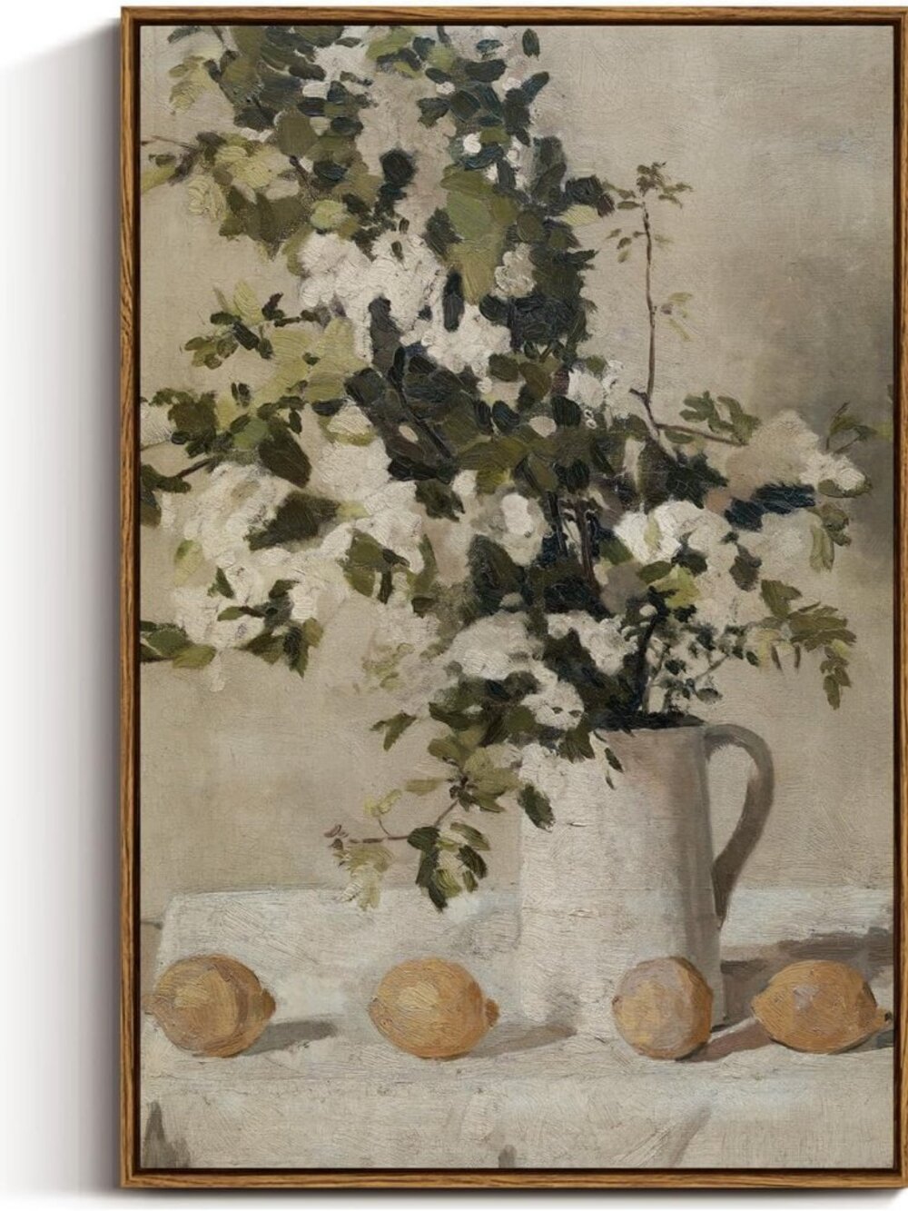 Vintage Floral Canvas Wall Art - Large 20x30" Aesthetic Decor, Flowers & Lemons